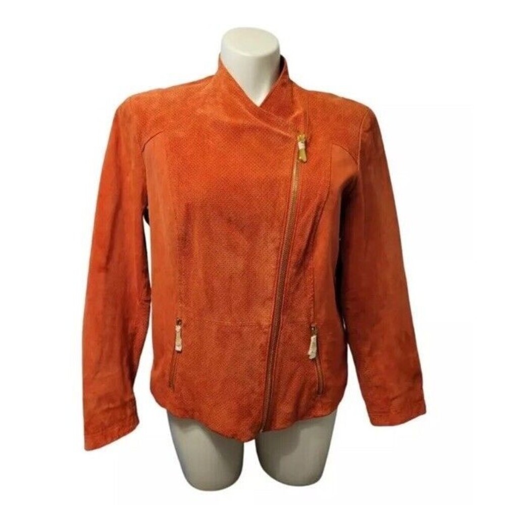 VTG Queen Latifah Shearling Leather Jacket Women XL Orange‎ Queen  Biker